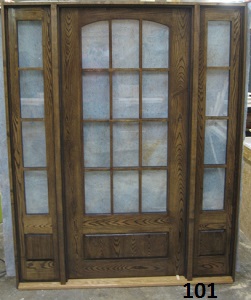 Ash door with arched glass and matching sidelights