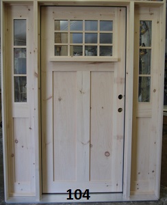 Craftsman style door with matching sidelights and decorative shelfstyle exterior door