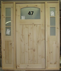 Pine door with arched glass and sidelights with privacy glass